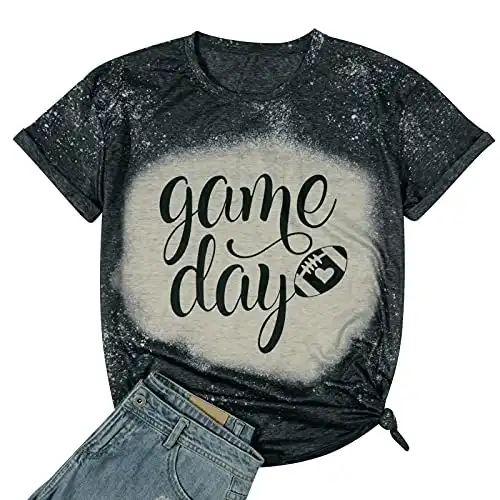 Game Day T Shirts Women Football Graphic Tee Funny Cute Competition Tshirt Casual Short Sleeve Tee Tops (Deep Grey, Small)