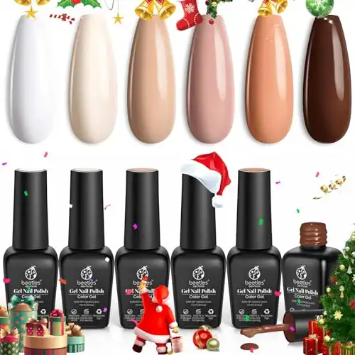 beetles Gel Polish Nail Set 6 Colors Sandstorm Collection Nude Pink Peach Brown Natural Manicure Kit Soak Off Uv Led Lamp Needed for Women Christmas Gift Diy Home