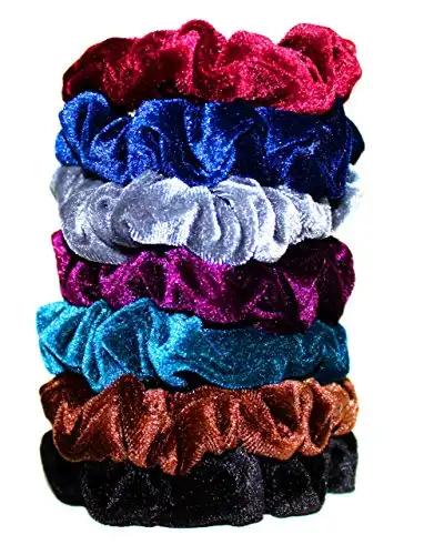 Syleia Set of 7 Soft Velvet Scrunchies, Elastic Hair Accessories Assorted Colors