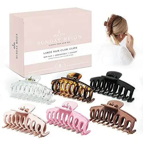 Sunday Reign's 6 Pcs Hair Claw Clips | Large Matte Claw Clip Designed for Medium & Thick Hair | Strong Hold & Nonslip Big Hair Clip | Colourful Nude Tones with Tortoise/Clear Jaw Claws fo...