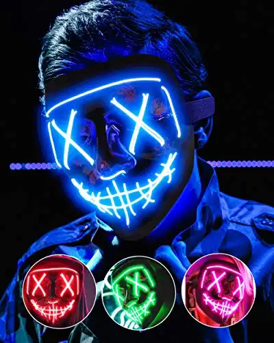 LED Scary Halloween Mask with 3 Light Modes, Light Up Scary Halloween Costumes for Kids Boys Men Women Adults Teens