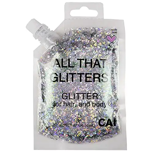 CAI BEAUTY NYC Silver Glitter | Easy to Apply & Remove Chunky Glitter for Body, Face and Hair | 90ml Bag Pouch | Holographic Cosmetic Grade Glamour | Halloween, Music Concert Festival Rave Accesso...