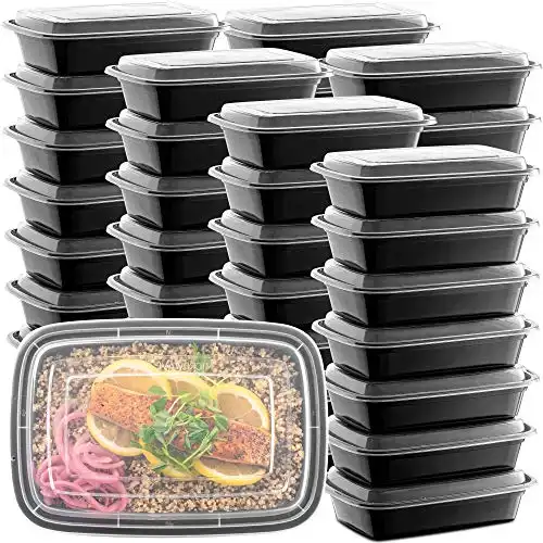 50-Pack Reusable Meal Prep Containers Microwave Safe Food Storage Containers with Lids, 28 oz - 1 Compartment Take Out Disposable Plastic Bento Lunch Box To Go, BPA Free - Dishwasher & Freezer Saf...