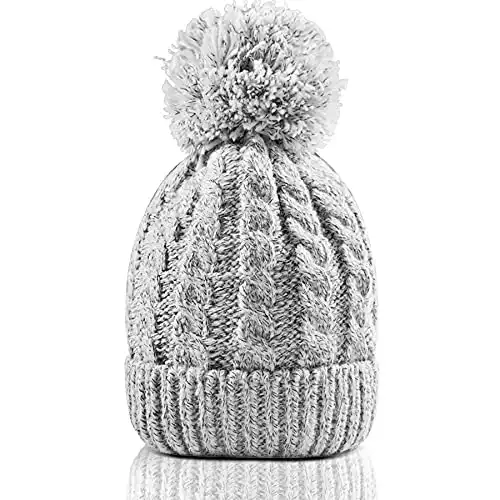 Women's Winter Beanie Warm Fleece Lining - Thick Slouchy Cable Knit Skull Hat Ski Cap Grey