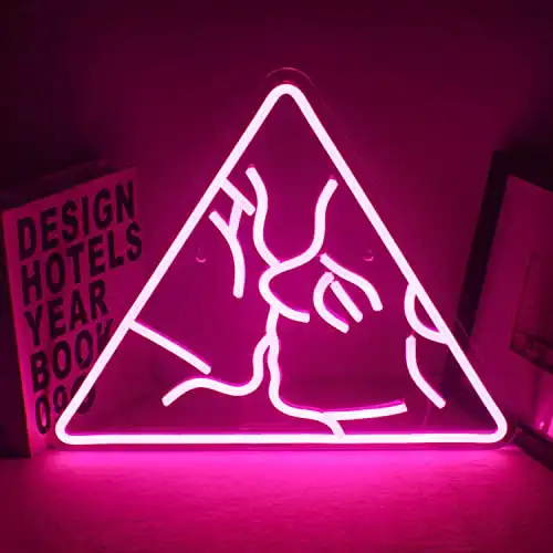 LUCUNSTAR Kiss Neon Signs for Wall Decor Pink Neon Light Kissing Led Signs Love Neon Light Signs LED Neon Sign USB Powered with Light up Sign Neon Signs for Bedroom Valentine's Day Gift Wedding P...