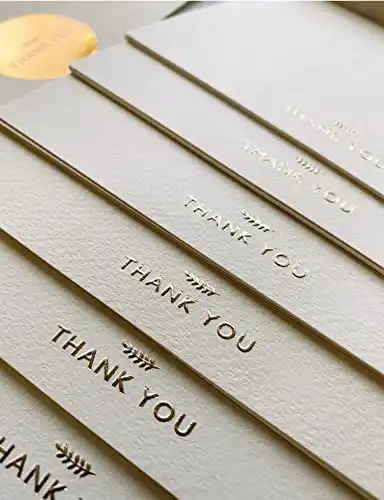 RUN2PRINT (36 Pack) Thank You Cards With Envelopes & Gift of 36 Foiled Stickers – Elegant Emboss Rose Gold Foil Pressed Blank Notes Wedding All Occasion Cards (Ivory)