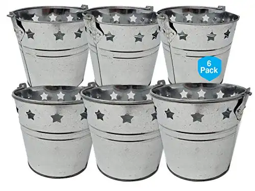 Metal Ice Buckets Retro star design w/handle for Arts & Crafts, School supplies goodie basket, party favor (6 Pack) 6” Diameter x 5.5” Hight