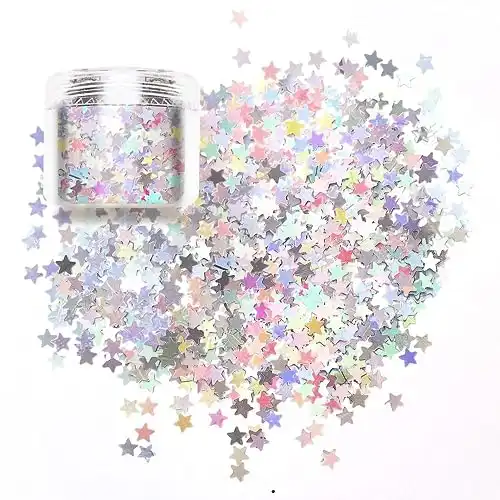 Laza Laser Tiny Star Glitter Sparkle Shiny False Nail Sequins Acrylic Paillettes Redial Nails Party Decoration DIY Crafts Premium Nail Art Body Eye Bling 10g Jars- Holographic Star