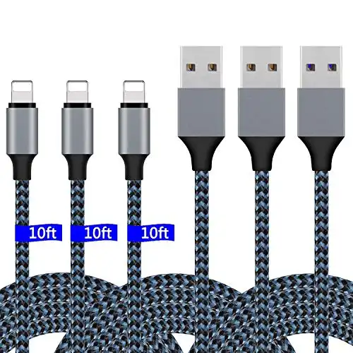 iPhone Charger,Lightning Cable 3Pack 10Ft Sundix iPhone Charger Cable Nylon Braided Charging Cable Cord Compatible X 8 8plus 7 7plus 6s 6s Plus More-Blue