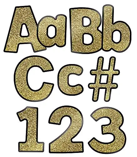 Carson Dellosa 219 Piece 4 Inch Gold Glitter Bulletin Board Letters for Classroom, Alphabet Letters, Numbers, Punctuation & Symbols, Cut Out Letters for Bulletin Board