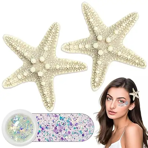 Gofriipai Starfish Hair Clips and Face Body Glitter Set, Mermaid Costume for Women Girls Adult, 3 in 1 Little Mermaid Accessories