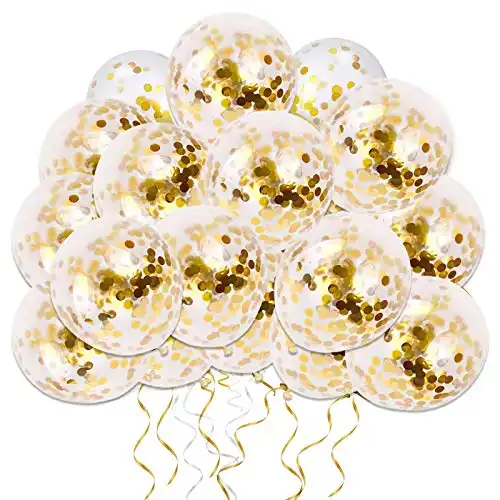 50pcs Gold Confetti Latex Balloons, 12 inch Gold Balloons with Golden Paper Dots for Graduation Wedding Birthday Baby Shower Party Decorations