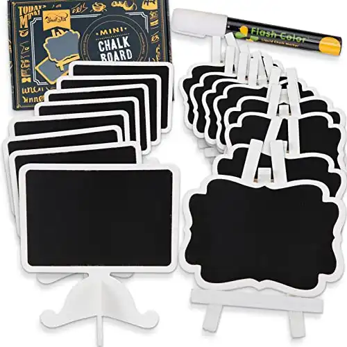 16 Pack Mini Chalkboard Sign for Food, Buffet, Wedding, Brunch, and Party, Catering Supplies Display, Table Number, and Place Card, Wooden White Framed Easel and Board with Erasable Marker