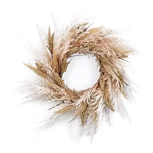 RED DECO Fall Reed Floral Welcome Wreath for Front Door - 24 inch Artificial Pampas Grass Door Wreaths for Home/Farmhouse/Wedding Party Window Wall Decor All Seasons