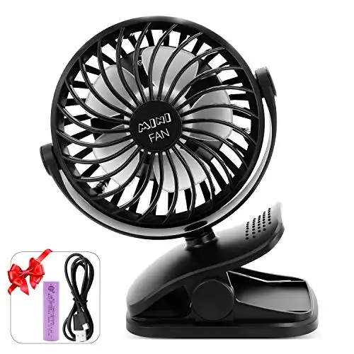 ESEOE Clip on Fan, USB Or 2600mAh Rechargeable Battery Operated Fan Small Desk Fan with 4 Speeds, 360 Degree Rotation Portable Stroller Fan for Baby S (Black)