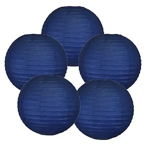 Just Artifacts 8-Inch Navy Blue Chinese Japanese Paper Lanterns (Set of 5, Navy Blue)