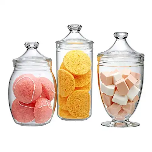 Amazing Abby - Adore - Acrylic Apothecary Jars (3-Piece Set), Plastic Jars with Lids, Bathroom Canisters, Vanity Organizers, Candy Buffet, Wedding Display, BPA-Free and Shatter-Proof