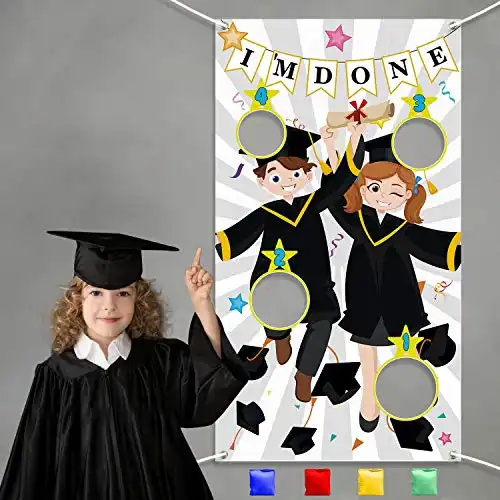 WATINC Graduation Toss Game with 4 Bean Bags, Graduation Party Game for Kids and Adults, I‘m Done Banner for 2021 Graduation Party Decorations, Grad Party Favors Supplies, Indoor Outdoor Yard Games