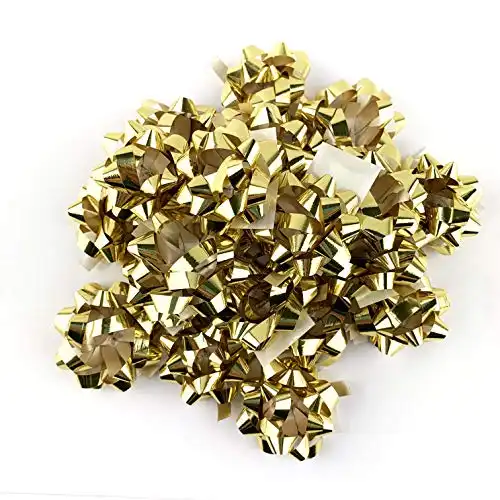 Worlds Mini Metallic Gold Bows,Gift Wrap Bows -Christmas Ribbon Gift Bows 1 1/4" Inch(20 Pack)