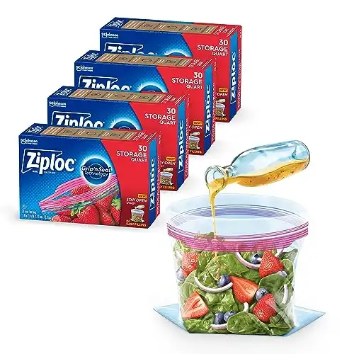 Ziploc Quart Food Storage Bags, New Stay Open Design with Stand-Up Bottom, Easy to Fill, 30 Count (Pack of 4)
