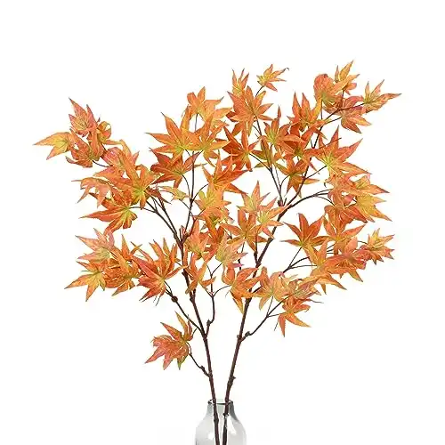 Dolicer Artificial Maple Leaf Branch Autumn Leaves 2 Pcs Fall Maple Leaf Stem for Home Kitchen Christmas Festival Thanksgiving Autumns Decoration