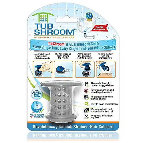 TubShroom Tub Hair Catcher Protector, Fits 1.5" - 1.75" Drain, Gray