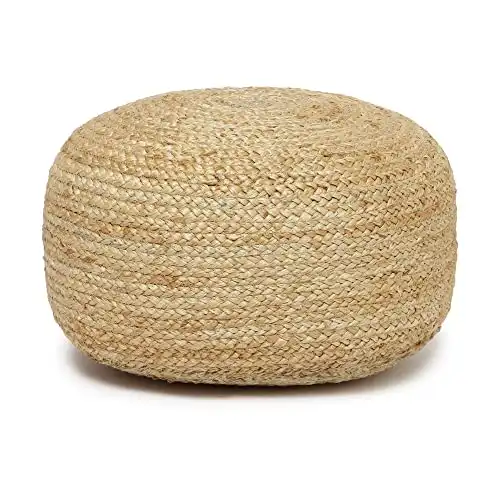 REDEARTH Jute Circular Low Pouf Ottoman - Braided Pouffe Accent Sitting Round Footrest for Living Room, Bedroom, Nursery, kidsroom, Patio, Gym; 100% Jute (18"x18"x10"; Natural)