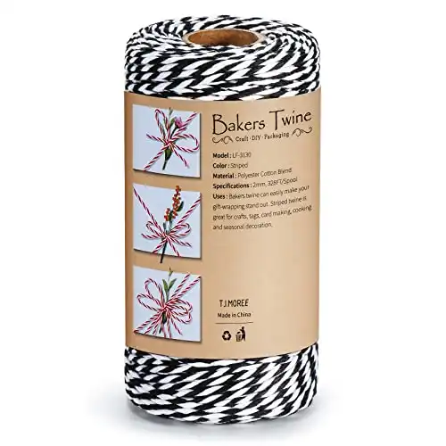 TJ.MOREE Bakers Twine, 100m/328 2mmThick Feet, Black and White Food Safe Cotton String for Cooking, Butcher, Crafts, Gift Wrapping Twine, Gift Packaging (1Pcs 100m)