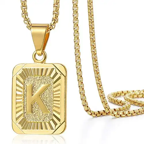 Trendsmax Initial Letter Pendant Necklace for Mens Womens Gold Plated Letter K Pendant Necklace Stainless Steel Box Link Chain 22inch