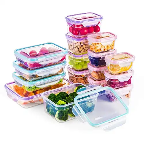 Bayco [16 Pack Food Storage Containers with Lids, Plastic Food Containers with Lids, Airtight Storage Container Sets for Healthy Diet, Vegetables, Snack & Fruit, BPA Free & Leakproof