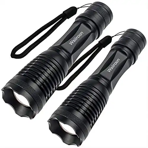 Ultra-Bright LED Flashlight, Wsiiroon CREE XML-T6 LED Flashlight, Zoomable, IP65 Water-Resistant, Portable, 5 Light Modes for Indoor and Outdoor Use, 2 pack (Batteries Not Included)