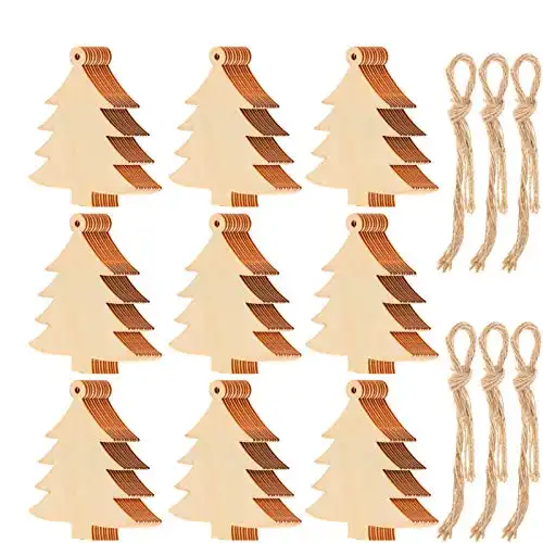 Tatuo 100 Pieces Wooden Christmas Tree Cutouts Embellishments Hanging Ornaments with Ropes for Christmas Decoration, Festival, Wedding, Craft