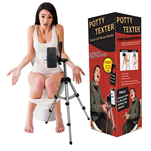 Potty Texter Bathroom Cell Phone Holder – Hands Free Bathroom Texting Funny Gifts for Teens White Elephant Gifts Millennial Gifts Smartphone Tripod for Phones Unisex Gag Gift Hilarious Novelty