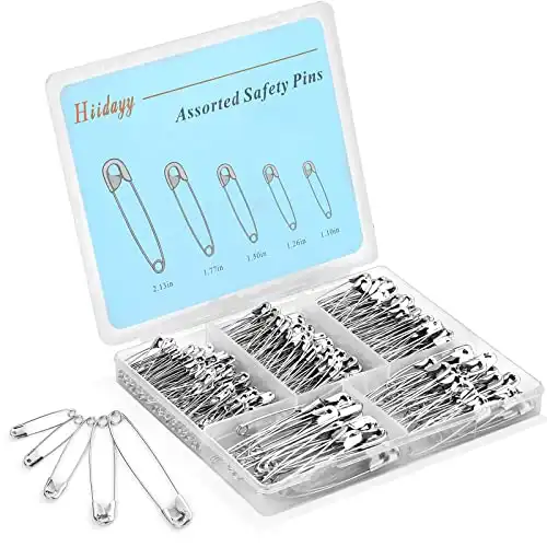 Safety Pins Assorted, Hiidayy 350PCS Nickel Plated Steel Large Safety Pins Heavy Duty, 5 Different Sizes Safety Pin, Safety Pins Bulk (Silver)