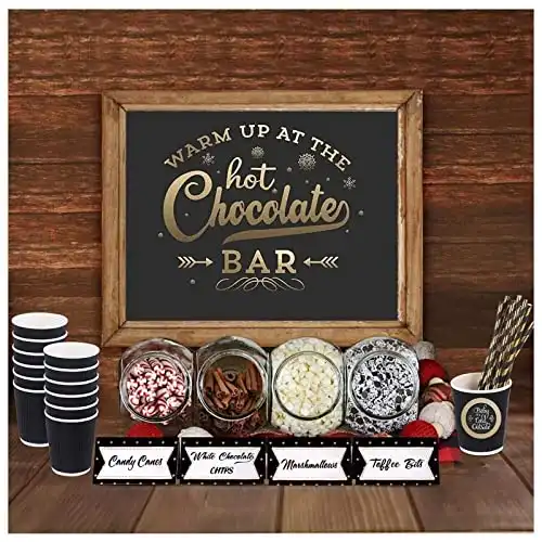 Hot Chocolate Bar Kit -Sign Labels Cup Tags - Decorations for Christmas Party New Year’s Eve Kids Birthday