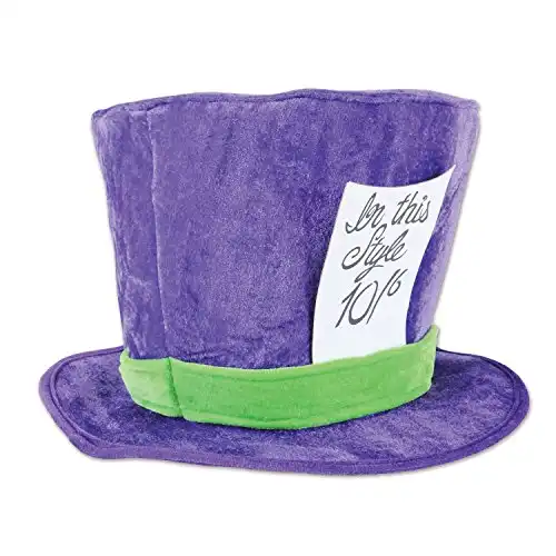 Beistle Unisex Plush Mad Hatter Hat – Purple & Green Headwear, Halloween Costume Accessory, Photo Booth Prop, Themed Party Supplies, Soft Fabric Dress Up Cap