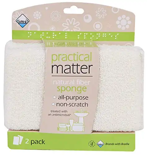 Practical Matter Kitchen Sponge, Organic Cotton Fiber All-Purpose Dish Sponges for Washing Dishes and Cleaning All Surfaces, Durable Non Scratch Scrub, 6 Count Value Pack