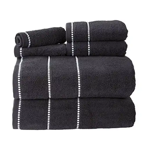Luxury Cotton Towel Set- Quick Dry, Zero Twist and Soft 6 Piece Set With 2 Bath Towels, 2 Hand Towels and 2 Washcloths By Lavish Home (Black / White) , 12" x 12"