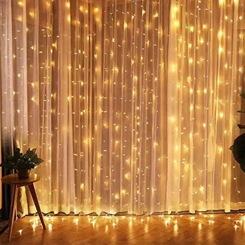 IMAGE 8 Modes Curtain Lights 9.8x9.8 Foot 300LED Curtain String Lights Fairy Lights for Home Garden Bedroom Wedding Party Backdrops Decor with Full Waterproof and UL Safety Warm White