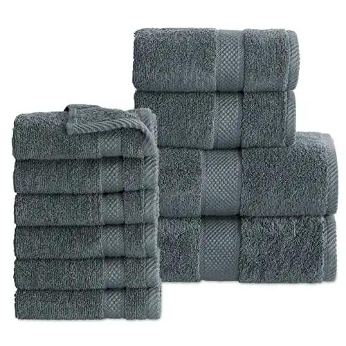 Bedsure Grey Bath Towels Set for Bathroom - 2 Bath Towels, 2 Hand Towels, 6 Washcloths, Cotton Hotel Quality Absorbent 10 Pack Bath Linen Towel Sets