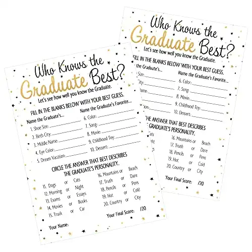 DISTINCTIVS Who Knows Grad Best - Graduation Party Game - 25 Cards