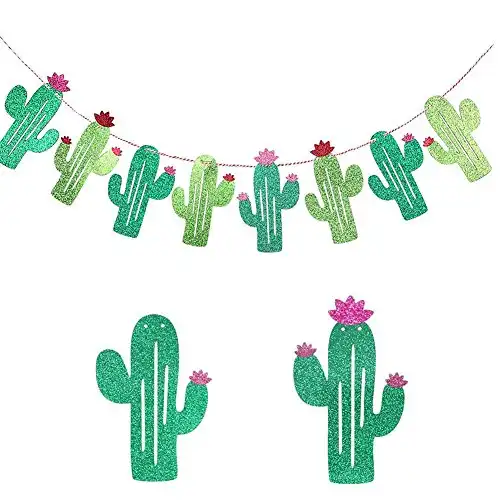 9.8ft Fiesta Cactus Banner Cactus Party Decorations Bachelorette Graduation Party Garland Backgound String Cactus Glitter Green for Kids Birthday Summer Tropical Wedding Party Hawaii Decorations