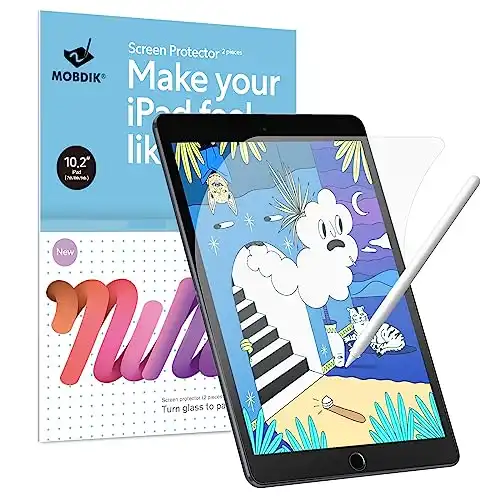 MOBDIK [2 Pack Paperfeel Screen Protector Compatible with iPad 9/8/7 (10.2-Inch, 2021/2020/2019, 9th/8th/7th Generation), Write, Draw and Sketch Like on Paper Anti Glare with Easy Installation Kit