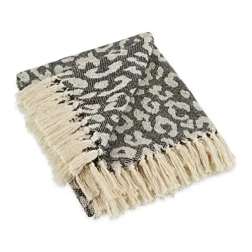 DII Bold Eclectic Leopard Woven Throw, 50x60, Black with White Spots