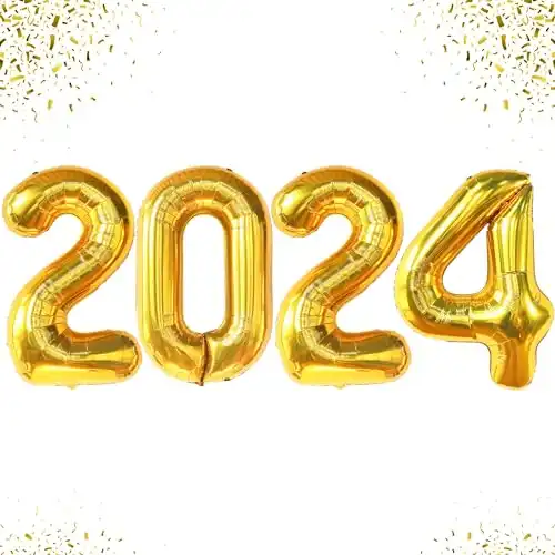 KatchOn, Giant Gold 2024 Balloons Number - 40 Inch, Gold New Years Balloons | Gold 2024 Balloon Numbers, Happy New Years Decorations 2024 | Foil 2024 Balloons Gold, New Years Eve Party Supplies 2024