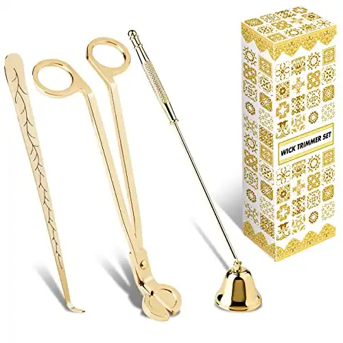calary Candle Wick Trimmer, Candle Snuffer and Wick Dipper & Candle Accessory Set, 3 in 1 Candle Care Kit for Candle Lover (Gold)