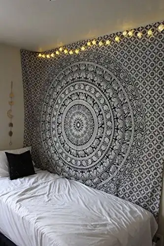 RAJRANG BRINGING RAJASTHAN TO YOU Indian Mandala Tapestry Wall Hanging Black and White Elephant Hippy Tapestries Twin Hippie Beach Throw College Dorm Decor Bohemian Boho Bedsheet - 84x54 Inches