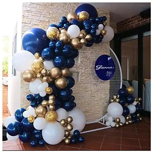 YaterYing Navy Blue Gold Balloons Arch Garland Kit-134pcs Navy Blue White Chrome Gold Confetti Balloons in Different Sizes for Graduation Baby Shower Anniversary Birthday Party Decoration