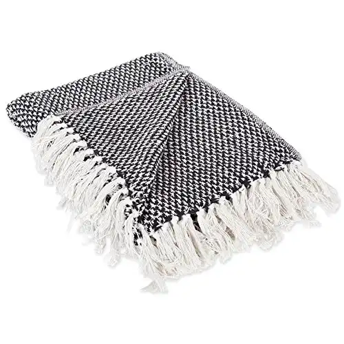 DII 100% Cotton Basket Weave Throw for Indoor/Outdoor Use Camping Bbq's Beaches Everyday Blanket, 50 x 60, Black