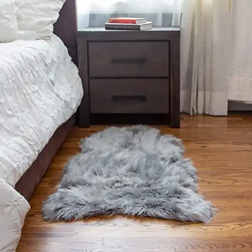 Super Area Rugs Ultra Soft & Fluffy Faux Sheepskin Rug, Gray 2 x 4 Feet Sheepskin Carpet for Bedroom Living Room